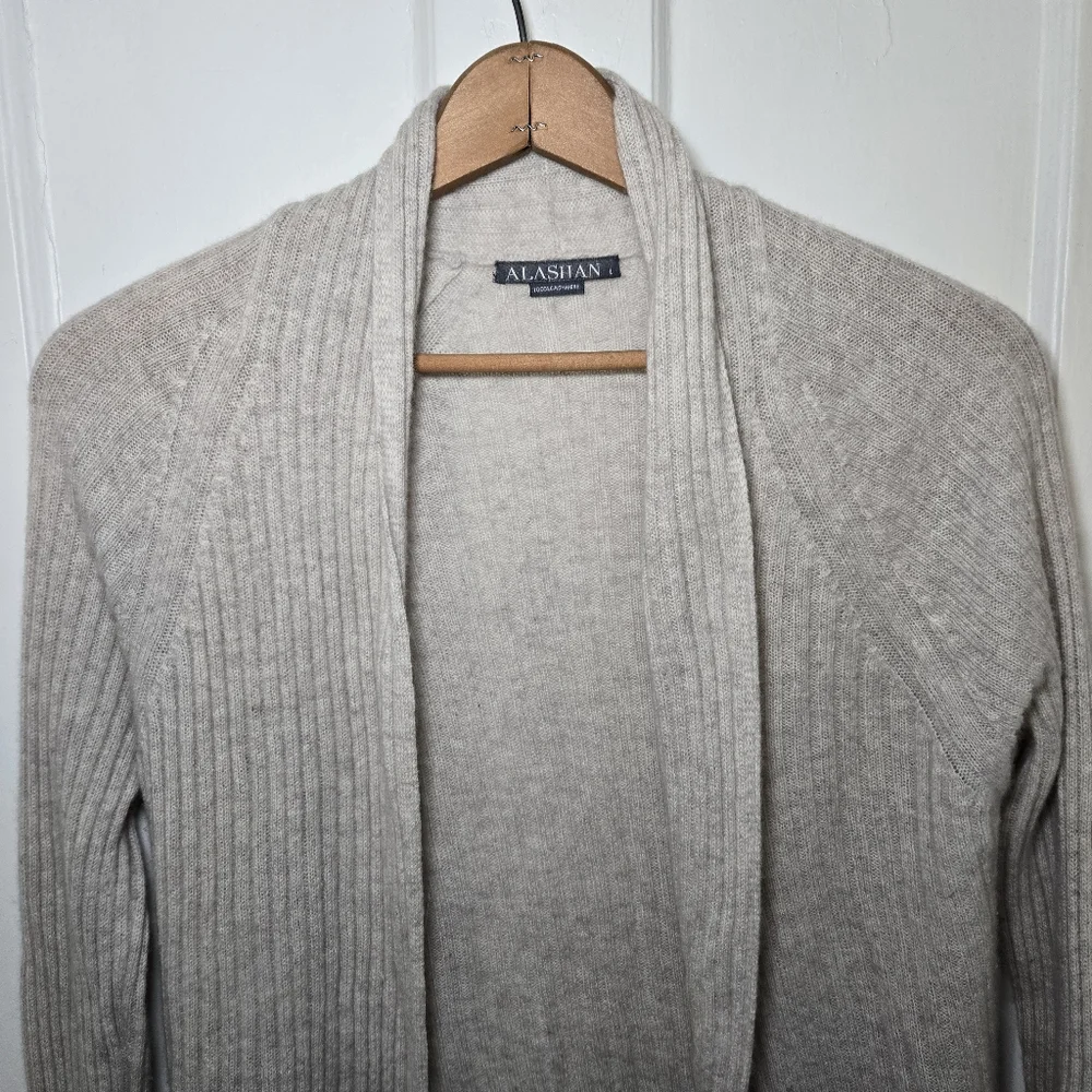 Alashan Womens Cashmere Open Front Cardigan Size L Cream Quiet Luxury Minimalist - Picture 3 of 14